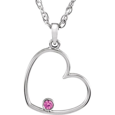 Sterling Silver Pink Cubic Zirconia Heart 18" Necklace
