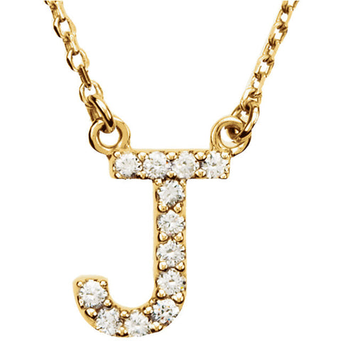 14k Yellow Gold Letter "J" 1/8 CTW Diamond 16" Necklace