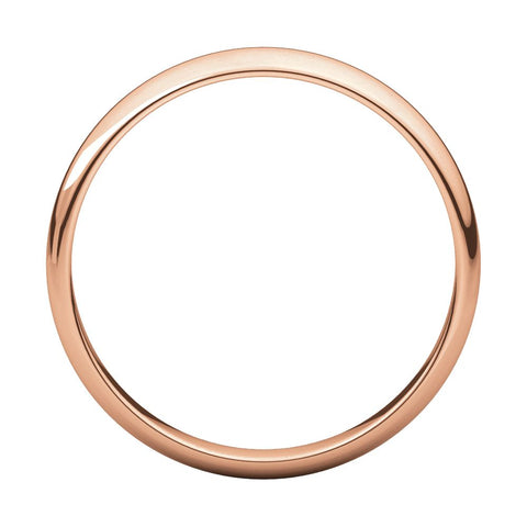 14k Rose Gold 3mm Half Round Light Band, Size 7.5