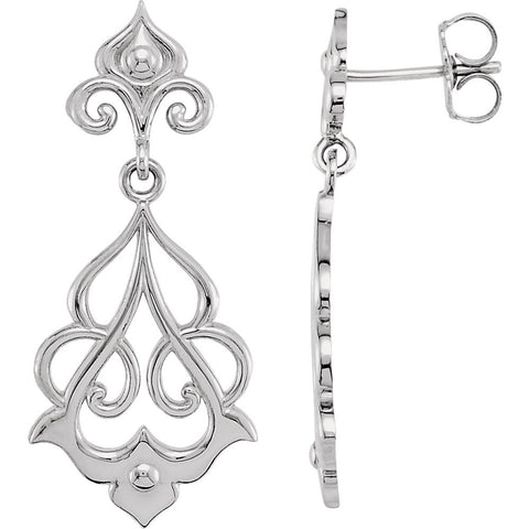 14k White Gold 29x13mm Decorative Dangle Earrings