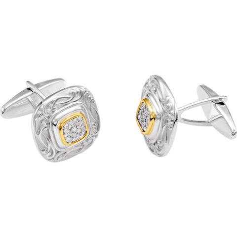 Sterling Silver & 14k Yellow Gold Diamond Cuff Links