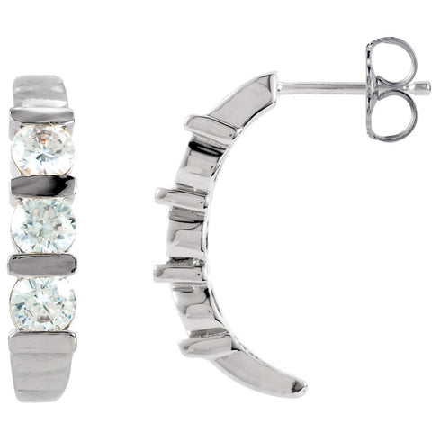 14k White Gold 1 1/2 CTW Diamond J-Hoop Earrings