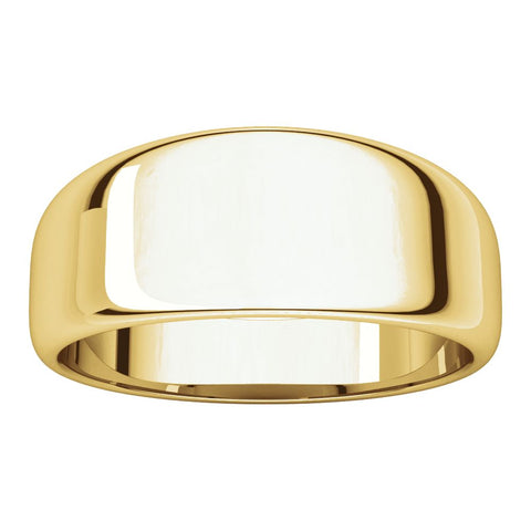 14k Yellow Gold 8mm Half Round Tapered Band, Size 10