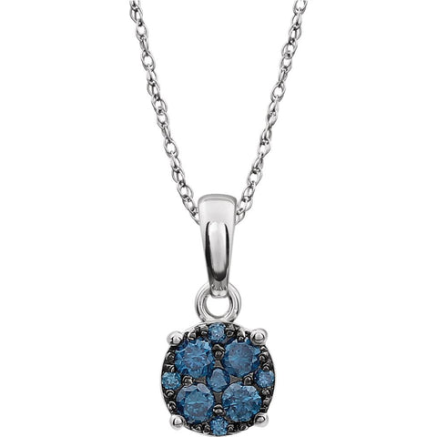 14k White Gold 1/5 CTW Blue Diamond 18" Necklace