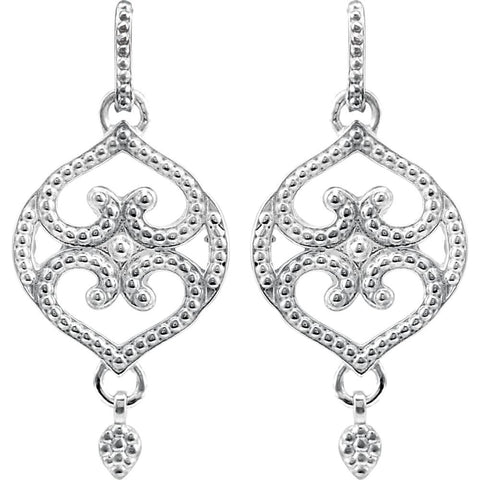 14k White Gold Granulated Design Fashion Dangle Earrings with Backs