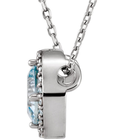 14k White Gold Aquamarine and .06 CTW Diamond Necklace