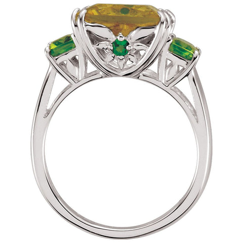 Sterling Silver Lime Quartz, Peridot & Chrome Diopside Ring, Size 7