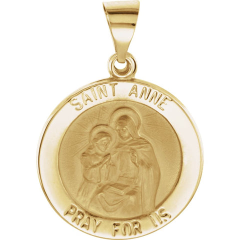 14k Yellow Gold 18.25mm Round Hollow St. Anne Medal