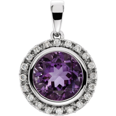 14k White Gold Amethyst & 1/8 CTW Diamond Halo-Style Pendant