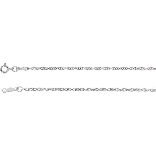 14k White Gold 1.5mm Rope 18" Chain