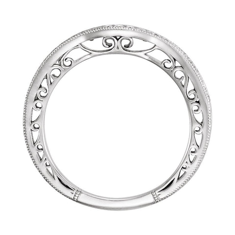 14k White Gold 1/8 CTW Diamond Design Engraved Band, Size 6