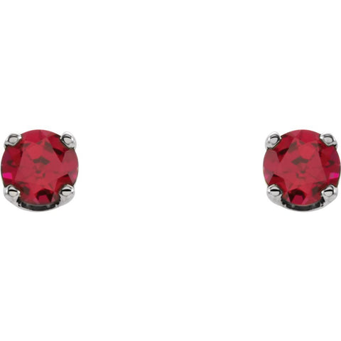 14k White Gold Imitation Ruby Youth Earrings