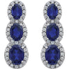 14k White Gold Created Blue Sapphire & .07 CTW Diamond 3-Stone Earrings