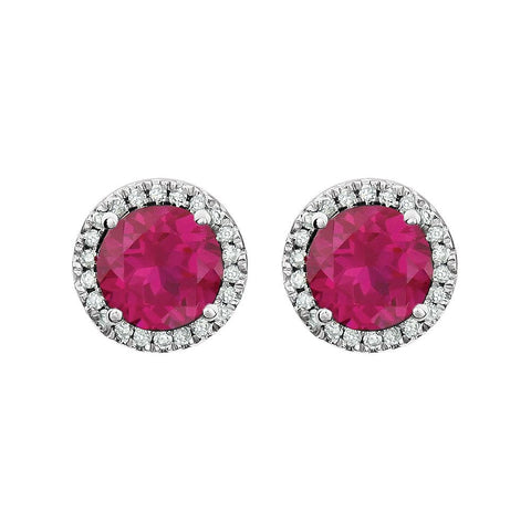 14k White Gold Created Ruby & 1/8 CTW Diamond Earrings
