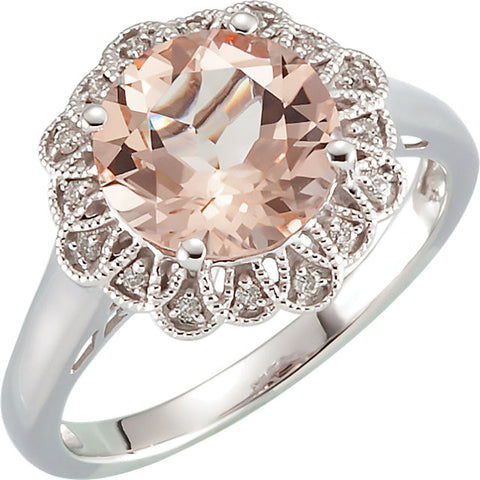14k White Gold Morganite & .08 CTW Diamond Ring, Size 7