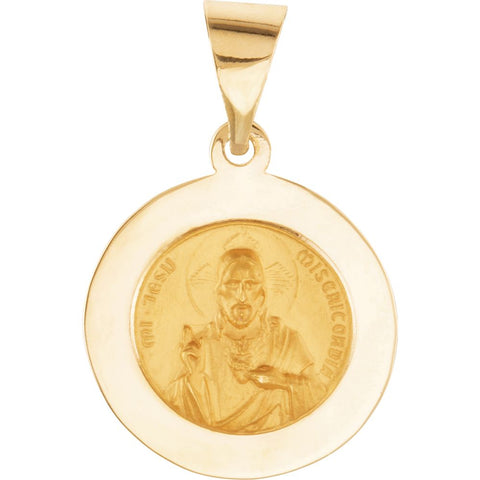 14k Yellow Gold 14.75mm Round Hollow Scapular Medal