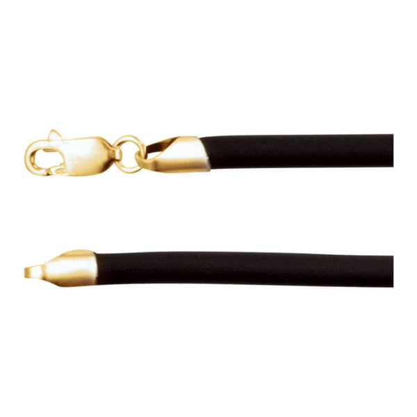 14k Yellow Gold 4mm Black Rubber 16" Cord