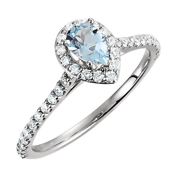 14k White Gold Aquamarine & 3/8 CTW Diamond Engagement Ring , Size 7