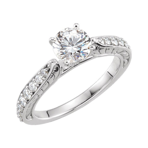 14k White Gold Cubic Zirconia & 3/8 CTW Diamond Sculptural-Inspired Engagement Ring Size 7