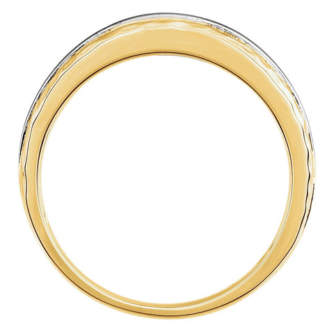 14K Yellow & White Banded Hammered Ring, Size 7