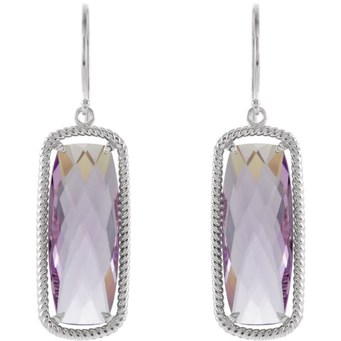Sterling Silver Cushion Rose De France Quartz Rope-Styled Dangle Earrings