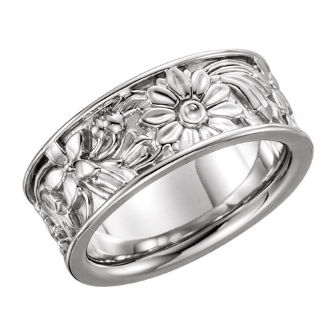 14k White Gold 8.5mm Floral-Inspired Band Size 7