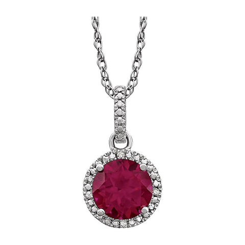 Sterling Silver Lab-Grown Ruby and .01 CTW Diamond 18" Necklace