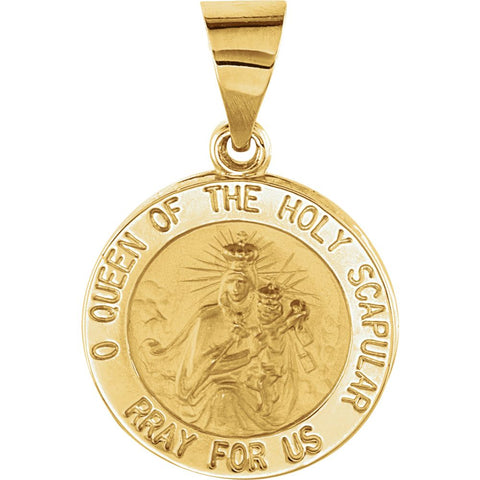 14k Yellow Gold 14.75mm Round Hollow Scapular Medal