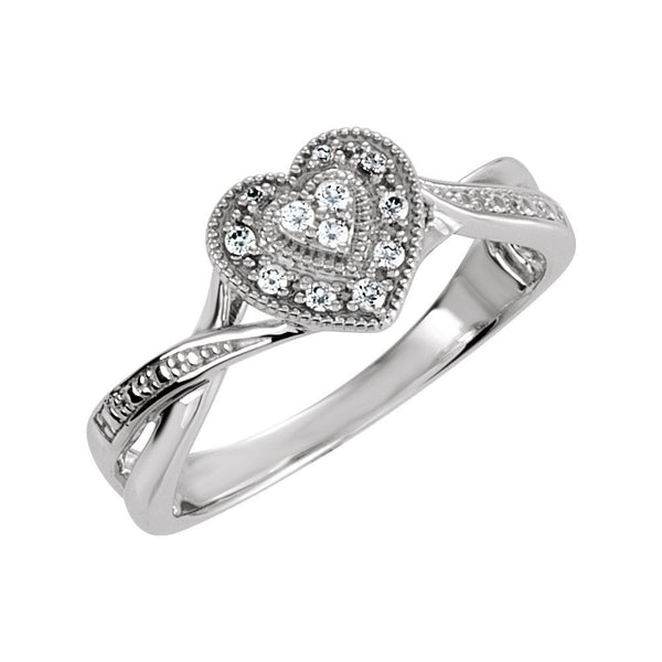 Sterling Silver Cubic Zirconia Heart Ring Size 8