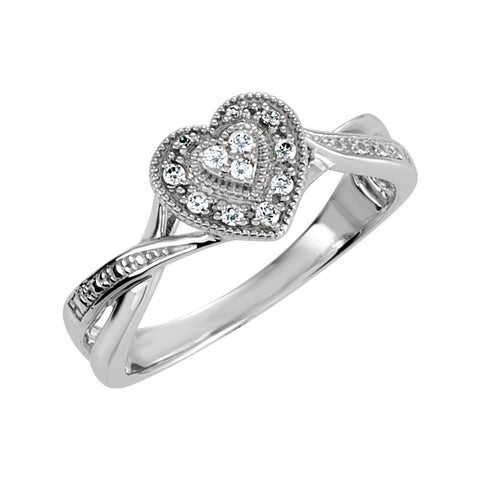 Sterling Silver Cubic Zirconia Heart Ring Size 7
