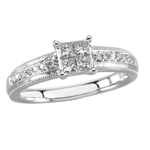 14k White Gold 1/3 CTW Diamond Engagement Ring, Size 7