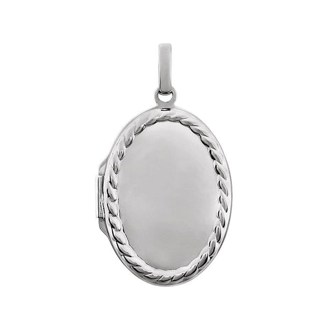 14k White Gold Oval Rope Locket