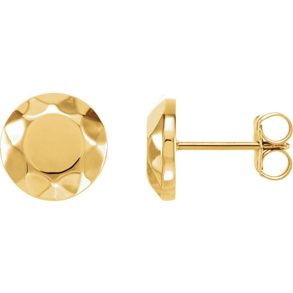 14k Yellow Gold Faceted Design Circle Earrings