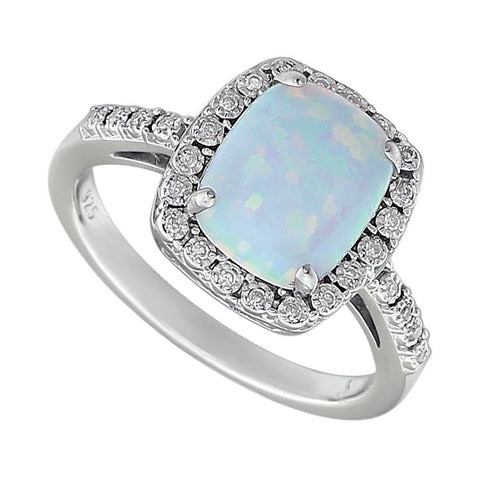 14k White Gold Created Opal & .07 CTW Diamond Ring, Size 7