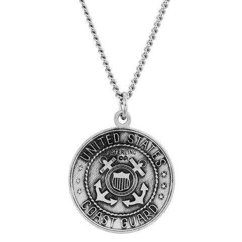 Sterling Silver 18mm Round St. Christopher U.S. Coast Guard Medal 18" Necklace
