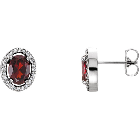 14k White Gold Mozambique Garnet & 1/8 CTW Diamond Earrings