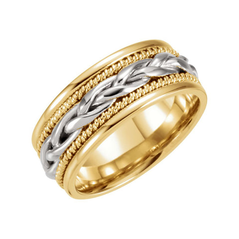 14K Yellow & White 8mm Comfort-Fit Hand-Woven Band Size 10
