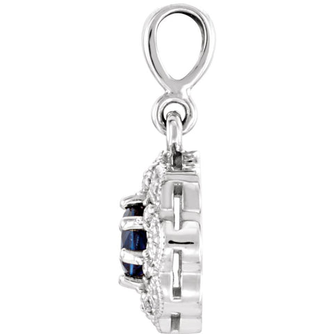 14k White Gold Blue Sapphire & .06 CTW Diamond Pendant
