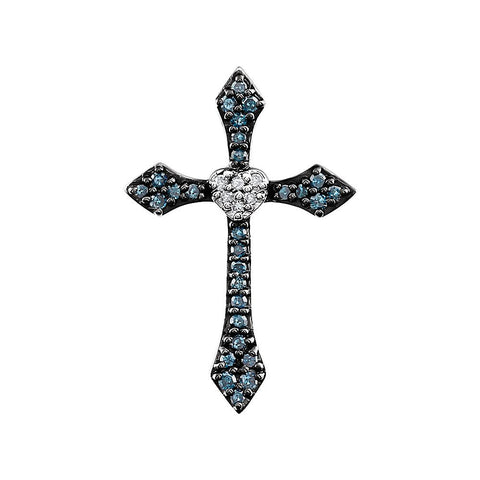 14k White Gold Blue & White 1/8 CTW Diamond Cross Pendant