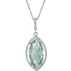 Halo-Styled Marquise-Shaped Dangle Necklace in Sterling Silver ( 18 Inch Chain )