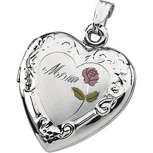 Sterling Silver Mom Heart Shape Locket with Rose