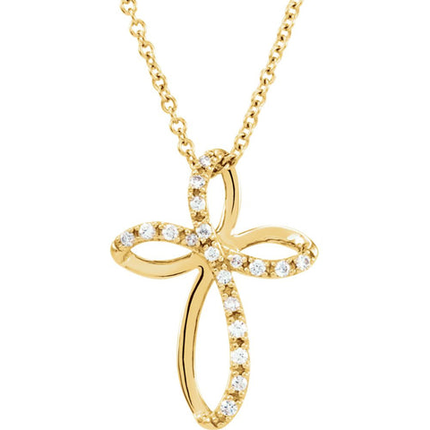 14k Yellow Gold 1/10 CTW Diamond Cross 18" Necklace