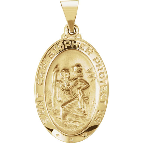 14k Yellow Gold 23.5x16mm Oval St. Christopher Hollow Medal