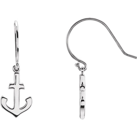 14k White Gold Petite Anchor Earrings