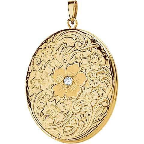29.25x20.5 mm Oval Locket with Rose and Diamond in 14K Yellow Gold