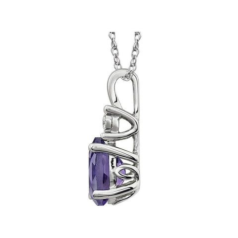 14k White Gold Amethyst & .02 CTW 18" Necklace