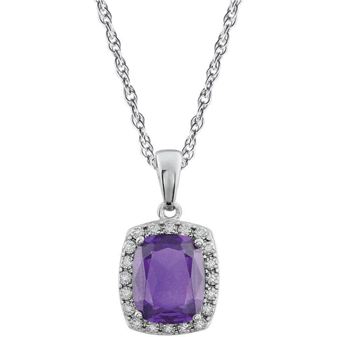 14k White Gold Amethyst & .05 CTW Diamond Necklace