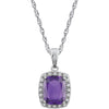 14K White Gold Amethyst & 0.05 CTW Diamond Necklace