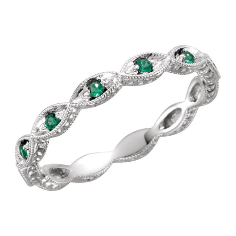 14k White Gold Emerald Anniversary Band Size 7