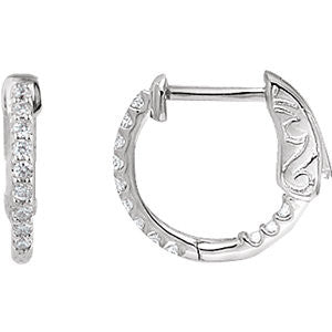 14k White Gold 1/4 CTW Diamond Inside/Outside Hoop Earrings